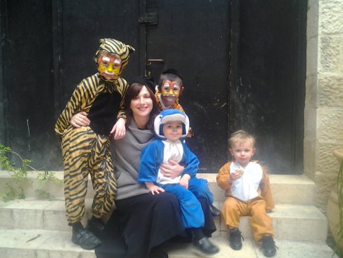 Batya with her kids on Purim