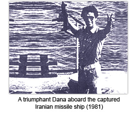 A triumphant Dana aboard the captured Iranian missle ship (1981)