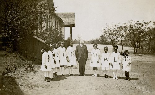 Julius Rosenwald with students from a Rosenwald school