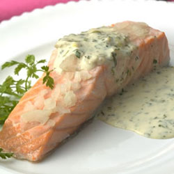 Pickled Poached Salmon with Sweet Dill Sauce