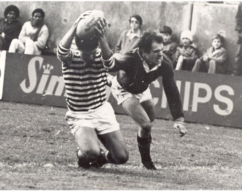 The author (left) playing rugby