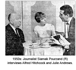 1950s: Journalist Siamak Pourzand (R) interviews Alfred Hitchcock and Julie Andrews
