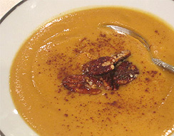 Sweet Potato Soup with Candied Pecans